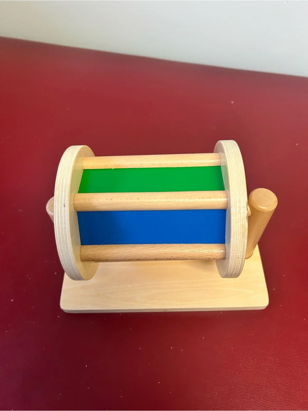 Rainbow Colorful Spinning Drum Wooden Montessori Toy with Mirror & Soft Rattle